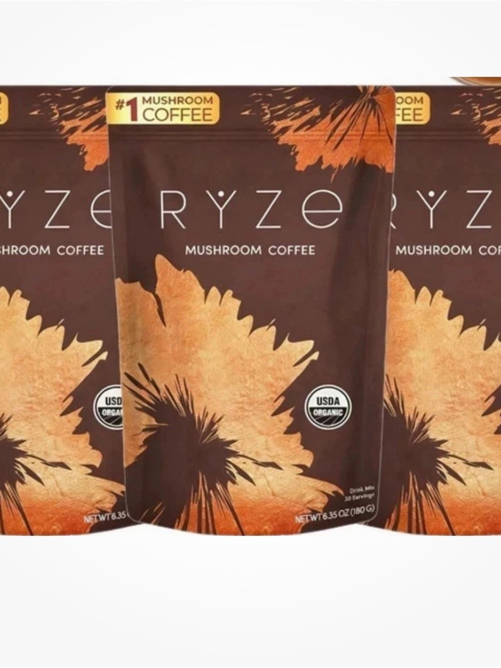 NEW Ryze Mushroom Coffee - Brown & Tan Organic Blend lot of 3 bags